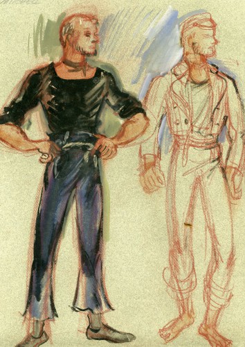 Costume sketch by Mary Wills for Cameron Mitchell as Jigger