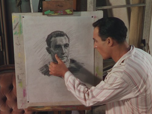 Kelly as Jerry Mulligan, in a very early scene, shows his unhappiness with his own image or in his ability to produce a self-portrait, which he will soon to deface 