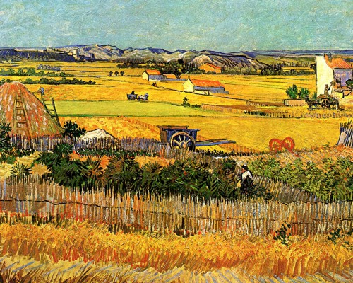 Lust for Life Harvest-At-La-Crau-With-Montmajour-In-The-Background-Vincent-Van-Gogh